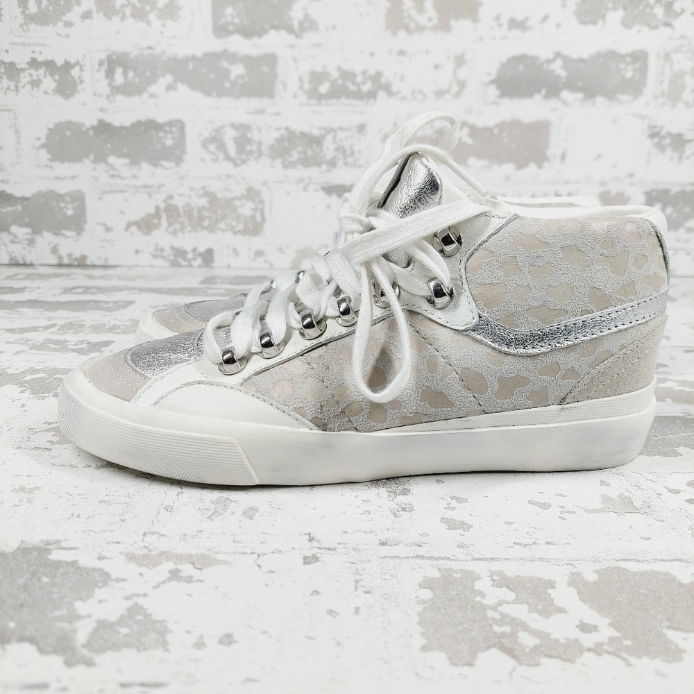 MARC FISHER LTD Merin Grey Leather High Top Leopard Print Sneakers E410